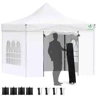 VOUNOT Faltpavillon 3 x 3 m inkl. Seitenteile weiß