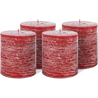 Brandsseller Stumpenkerze 4er Set 9x10 cm Weihnachtskerze Adventskranz Bordeaux