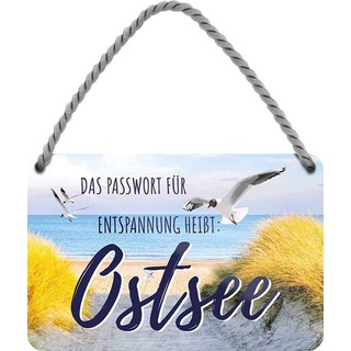 WOGEKA ART Retro Blechschild - Passwort für Entspannung - Ostsee - witziger Spruch Geschenk-Idee Geburtstag Weihnachten Deko 18x12 cm Vintage-Design Hänge-Schild Metall HS346