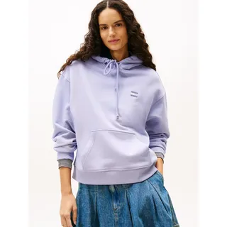 Hoodie TOMMY JEANS "TJW BXY BADGE HOODIE EXT", Damen, Gr. M (38), periwinkle dusk, Sweatware, Obermaterial: 100% Baumwolle, unifarben, bequem hüftlang, Rippbündchen, Sweatshirts Hoodie, mit Logo-Badge