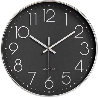 Stille kwarts wanduhr, 12 Zoll, modern, silber, runder Design, geschikt für Büro, Wohnzimmer, Küche, Schule, Kinderzimmer