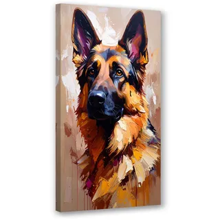 Feeby Leinwandbild Deutscher Schäferhund Tier 60x120cm , Braun , Textil , Tiere , Rechteckig , 60x120 cm , Bilder & Rahmen, Bilder, Leinwandbilder