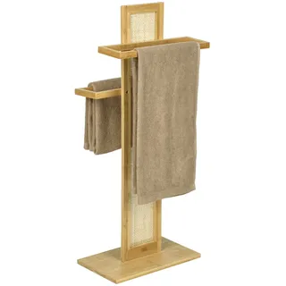 WENKO Handtuchständer Allegre, dekorativer Handtuchhalter aus hochwertigem Bambus und Rattan-Geflecht im trendigen Boho-Style, 2 Arme zum Aufhängen von Handtüchern oder Kleidung, 37 x 88 x 22 cm