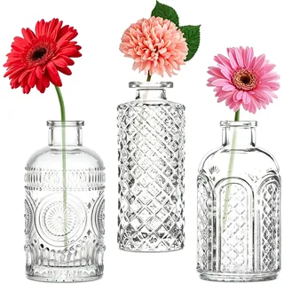 Mini Vasen Set, 3St Kleine Glasvase Vintage Deko Vasen Set Blumenvase für Tischdeko Mittelstücke, Hochzeitsdekorationen
