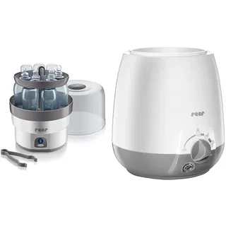 Reer VapoMax großer Vaporisator, Platz für 6 Fläschchen und Zubehör & Babykostwärmer Simply Hot für Fläschchen und Gläschen, mit Warmhaltefunktion, Weiß/Grau, 1 Stück (1er Pack)