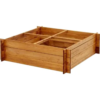 Pflanzkasten aus Holz, Kräuterbeet mit 4 Pflanzzonen, Hochbeet 100 x 100 x 30 cm (L x B x H) - Braun