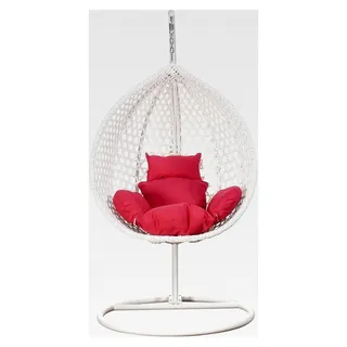 Hängesessel Style XXL Rattan Korb und Gestell Weiß mit Relaxkissen Pink