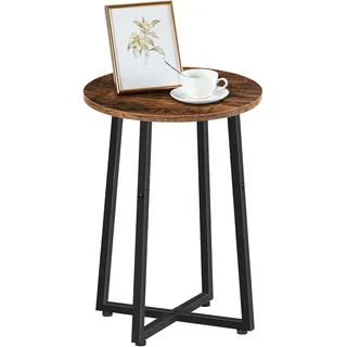 HOOBRO Beistelltisch Rund, Couchtisch mit Stabilem X-Förmigem Metallrahmen, 40 cm Nachttisch Kleiner Tisch für Wohnzimmer, Schlafzimmer, Vintagebraun und Schwarz EBF95BZ01