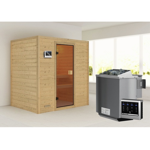 Bild von Sauna Sonja mit bronzierter Tür Ofen 9 kW Bio externe Strg modern, beige