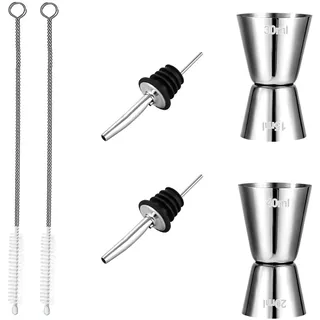 2 Stück Cocktail-Messbecher mit 2 Pinseln, Jigger und Gussendem Auslauf, Cl-Messbecher Doppelmaß für Bar-Party und Wein-Shaker