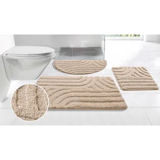 OTTO home Badematte "Sanremo Scandi, Badvorleger, Badezimmer Teppich, Duschvorleger" Höhe 20 mm rutschhemmend beschichtet strapazierfähig Badteppich, Uni Farben, Hoch-Tief-Effekt, modernes Muster, Boho, sand
