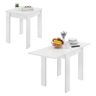 Ausziehbarer-Tisch Dbli, ausziehbare Konsole mit mehreren Positionen, zusammenklappbarer Zusatzkonsolentisch, 79/134 x 67 x 79 cm, Weiß - Weiß