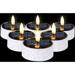 XPJBKC Solar Teelichter für Außen, 6 Stück Solar Teelichter Outdoor, Solar Teelicht, Solarkerzen Außen Wasserdicht für Garten, Balkon, Camping, Feste, Hochzeit, Warmweiß Led-Flammeneffekt