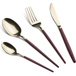Berlinger Haus Besteck-Set 24-teilig aus Edelstahl mit Champagner PVD-Beschichtung, elegantes Design, inkl. Messer, Gabeln, Löffel, Geschenkbox - Gold, Dunkelrot