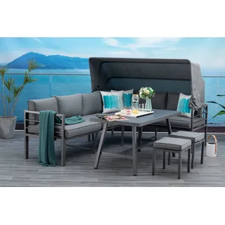 Mandalika Garden NEWPORT Alu Ecklounge Gartenmöbel Sitzgruppe Dach grau