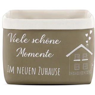Xuniea Brotkorb Viele schöne Momente IM NEUEN ZUHAUSE Geschenk zum Umzug oder Auszug Brötchenkorb Einzugsgeschenk Brottasche Geschenkidee zum Einzug Brotkorb aus Stoff (Grün Weiß)