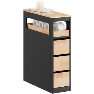SoBuy Nischenregal mit Rollen, Schwarz , Holzwerkstoff, Holz , 23x82x65 cm , Badezimmer, Badmöbel, Midischränke