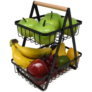 Joeji's Kitchen 2 Etagen Obstkorb für die Küche- Etagere obst schwarz - Obst und gemüse Etagere