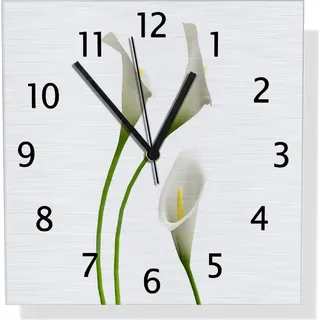 Wallario Design Wanduhr Callas weiß gelb aus Aluverbund, Größe 30 x 30 cm - Weiß