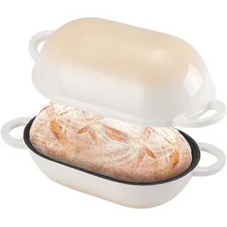NSIRONS Gusseisen Brotbackform mit Deckel, 23 cm Emaille Gusseisen Topf Brot Backen, Bräter mit Deckel 2,75 L, Idealer Brottopf, Brotbacktopf, Backofengeeignet (Farbverlauf Weiß)
