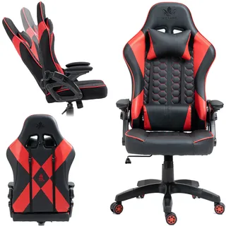 Kraken Chairs Feyton Bürostuhl Ergonomisch, Schreibtischstuhl, Drehstuhl, Gaming Sessel, Gamingstuhl, bis zu 130 kg, Schwarz/Rot - Rot