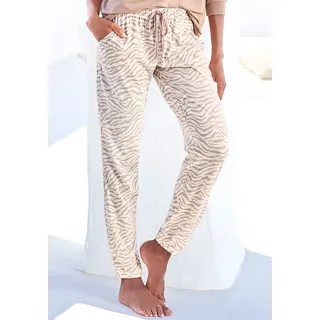 Pyjamahose LASCANA, Damen, Gr. 40/42, N-Gr, braun (ecru, nougat), Single Jersey, Obermaterial: 50% Baumwolle, 50% Viskose, gemustert, bequem lang, Hosen Pyjamahose, Uni oder mit tollem Animal-Print, Topseller