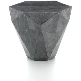 STONES HOME FURNITURE, Moderner Couchtisch aus Marinesperrholz, mit Dübeln aus weißem Achat-Stein, Modell Diamond Small, Farbe: Dunkelgrau, 60 x 60 x 50 cm