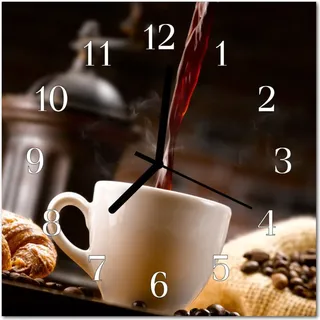 Glasuhr Wanduhr Küchenuhr Echt-Glas 30x30 cm Kaffee braun - Braun