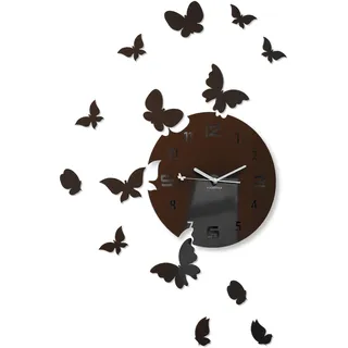 Flexistyle Große Moderne Wanduhr Schmetterling rund 30cm, 15 Schmetterlinge, Wohnzimmer, Schlafzimmer, Kinderzimmer, Produkt in der EU hergestellt (Dunkelbraun (wenge)), z4g-9