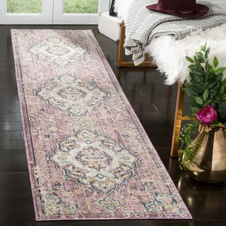SAFAVIEH Traditionell Teppich für Wohnzimmer, Esszimmer, Schlafzimmer - Illusion Collection, Kurzer Flor, Creme und Rose, 69 X 244 cm