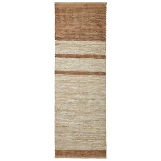 Homescapes Flickenteppich-Läufer aus Recycling-Leder 66/200 cm , Braun , Gestreift , Rechteckig , 66x200 cm , Teppiche und Böden, Teppiche, Teppichläufer, Läufer
