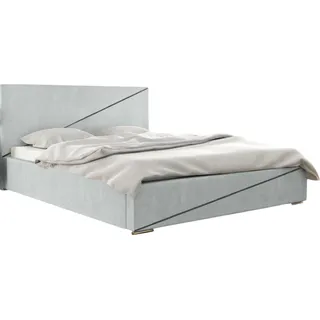 FURMEB24 - LOU 140 x 200cm Boxspringbett mit zwei Bettksten - Polsterbett mit Holzrahmen - Doppelbett mit hohem Kopfteil - Stoff Magic Velvet -Hellgrau - Hellgrau