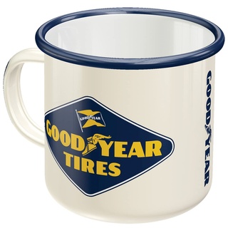 Nostalgic-Art Retro Emaille-Tasse, 360 ml, Goodyear – Logo White – Geschenk-Idee für Motor-Fans, Camping-Becher, Vintage Design