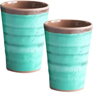 Melamin Camping Becher 2 Stück jeweils 400ml grün-braun Trinkbecher Tasse