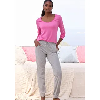 Pyjama, Damen, Gr. 32/34, pink (pink, meliert), Single Jersey, Obermaterial: 90% Viskose, 10% Polyester. Unterteil: 100% Baumwolle, VIVANCE DREAMS BY LASCANA, meliert, Basic, Basic schmal lang, Rundhals, Homewear-Sets Pyjama, mit schönem Melangeeffekt