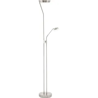 EGLO LED Stehlampe Sarrione, 3 flammige Stehleuchte dimmbar, Wohnzimmerlampe aus Metall in Nickel-Matt, Kunststoff in Weiß, Lampe mit Schalter, Deckenfluter mit Leselampe, warmweiß