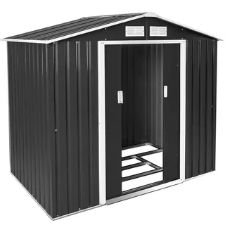 tectake Gartenhaus mit Satteldach, 214 x 130 x 185 cm, grau/weiß , Grau, Grau, Weiß , Metall , 130x185x214 cm , Gartenzubehör, Gartenhäuser & Gewächshäuser