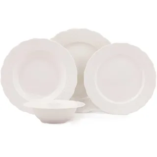 Elegant 24-Piece Dinner Set, 100% Porcelain, White | Includes Service Plates, Bowls, Dessert Plates | Dishwasher & Microwave Safe | Perfect for Any Occasion