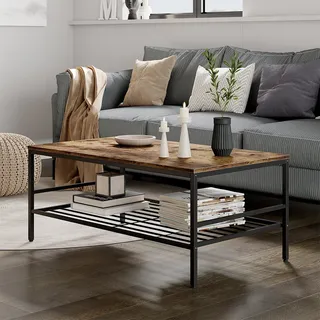 Vicco Couchtisch Fyrk, 106 x 60 cm mit Ablage, Goldkraft Eiche/Schwarz - Schwarz