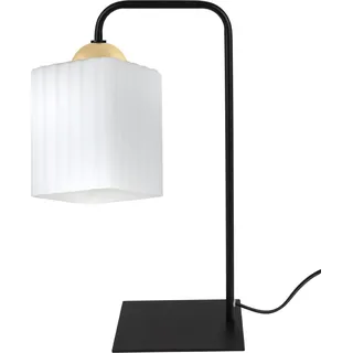 Nachttischlampe Riffle schwarz-gold 1-flammig mit weißem Würfelschirm E27 – elegante Lampe fürs Schlafzimmer