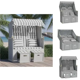 vidaXL Strandkorb mit Kissen Poly Rattan und Massivholz Grau & Weiß - Sonnenliegen - Grau