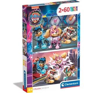 Clementoni Paw Patrol Kinder Puzzle 2 x 60 Teile - Paw Patrol Puzzle 27 x 19 cm für Kinder ab 4 Jahre - Geschicklichkeitsspiel von Clementoni 21626