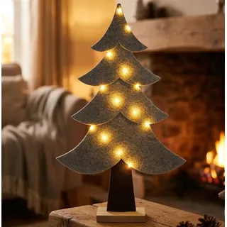 Dekofigur "Tanne" aus Filz, mit LED Beleuchtung, grau, 56 cm hoch, Winterdeko - Grau