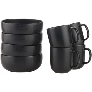 Butlers Geschirrset 8-tlg. Casa Nova 4 Personen , Schwarz , Keramik , 16x7x16 cm , Geschirr, Geschirrsets