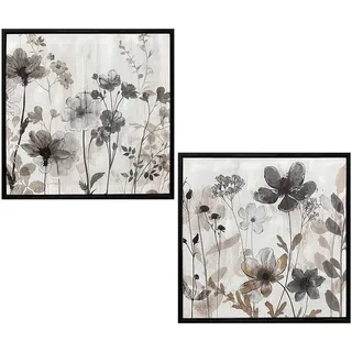 DRW Holzbild mit Blumen und handbemaltem Rahmen in Beige und Grau, 40 x 3,5 x 40 cm