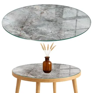 Tulup Tischplatte fi70 cm Muster aus Naturmarmor , Grau , Glas , 70x0.4x70 cm , Esszimmer, Esstische, Tischsysteme