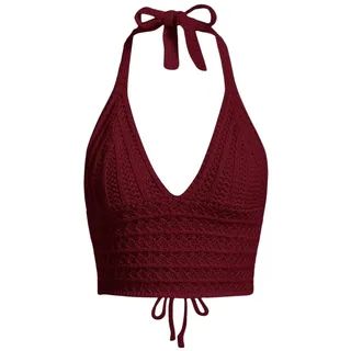 Naileksi Damen-Oberteil mit V-Ausschnitt, gehäkelt, Neckholder, bauchfrei, einfarbig, ärmellos, Schnürung, rückenfrei, gestrickt, Neckholder, Cami, Rot/Ausflug, einfarbig (Getaway Solids), Mittel