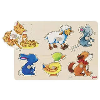 Goki Holzpuzzle Tierwelt - 6 Teile, Extragroße Puzzleteile, Fördert Feinmotorik und Konzentration, Hochwertiges Sperrholz für Kinder ab 1 Jahr