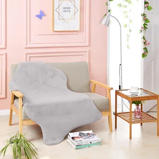 Teppich Wölkchen Fellteppich, Kunstfell Teppich Waschbar, Hasenfell Imitat, Kaninchenfell, Kurzfell - Flauschiger Teppich, Bettvorleger, Fell für Sofa - Grau - Fell 80x120cm
