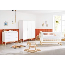 PINOLINO Kinderzimmer Möbel komplett Set Bridge breit groß, Babybett, Wickelkommode und Kleiderschrank, skandinavisch, weiß